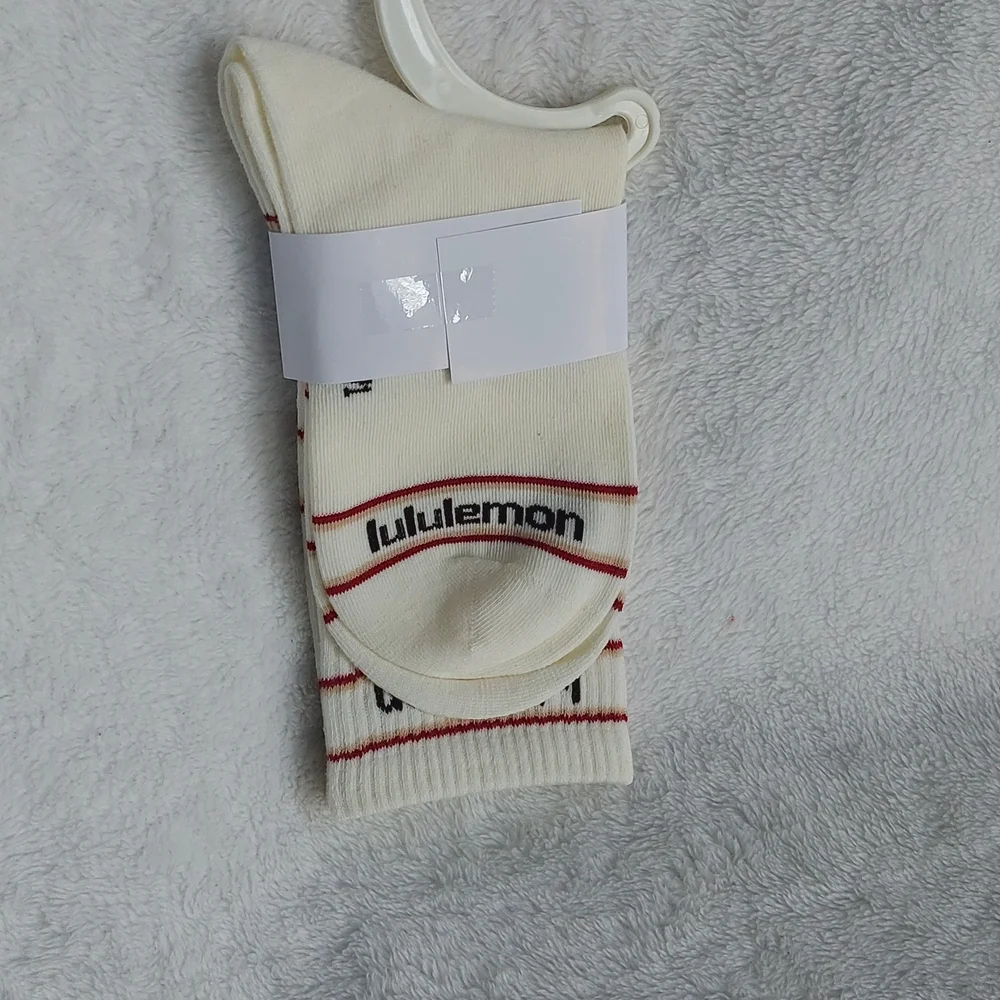 Lululemon White and Red Crew Socks Women's Size 7-9
